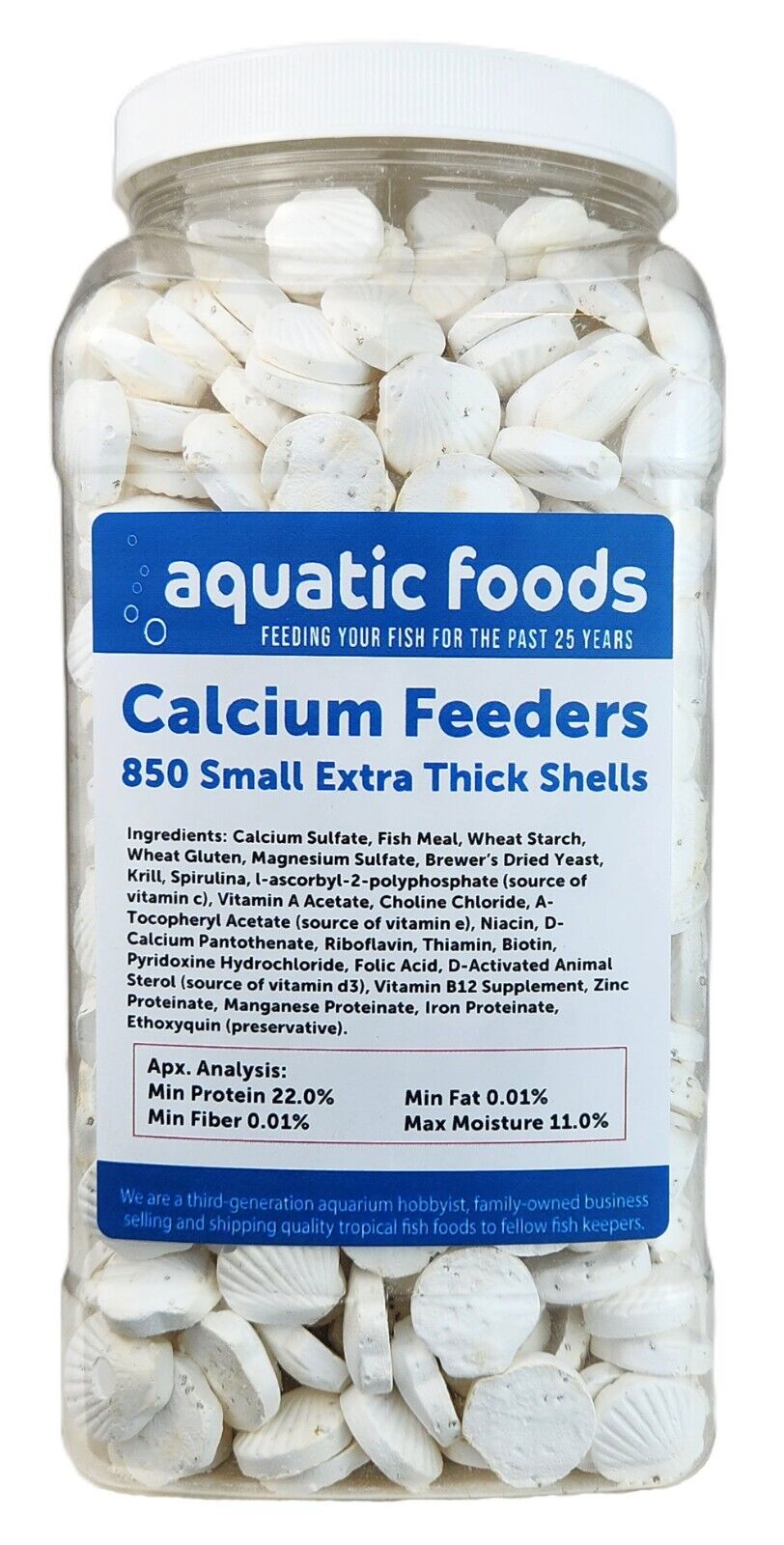 Calcium Feeder Shells, Small & Medium Extra Thick Shells for Shrimp, Snails, Crabs, Crayfish, Hermit Crabs and All Tropical Fish - 850 Count Jar