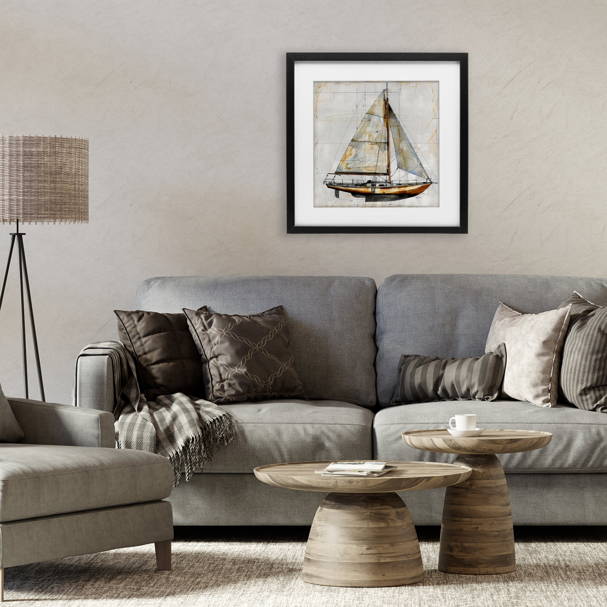 Stupell Industries Vintage Sailboat Drawing Blueprint Black Framed Print Under Glass, design by Creative Studio