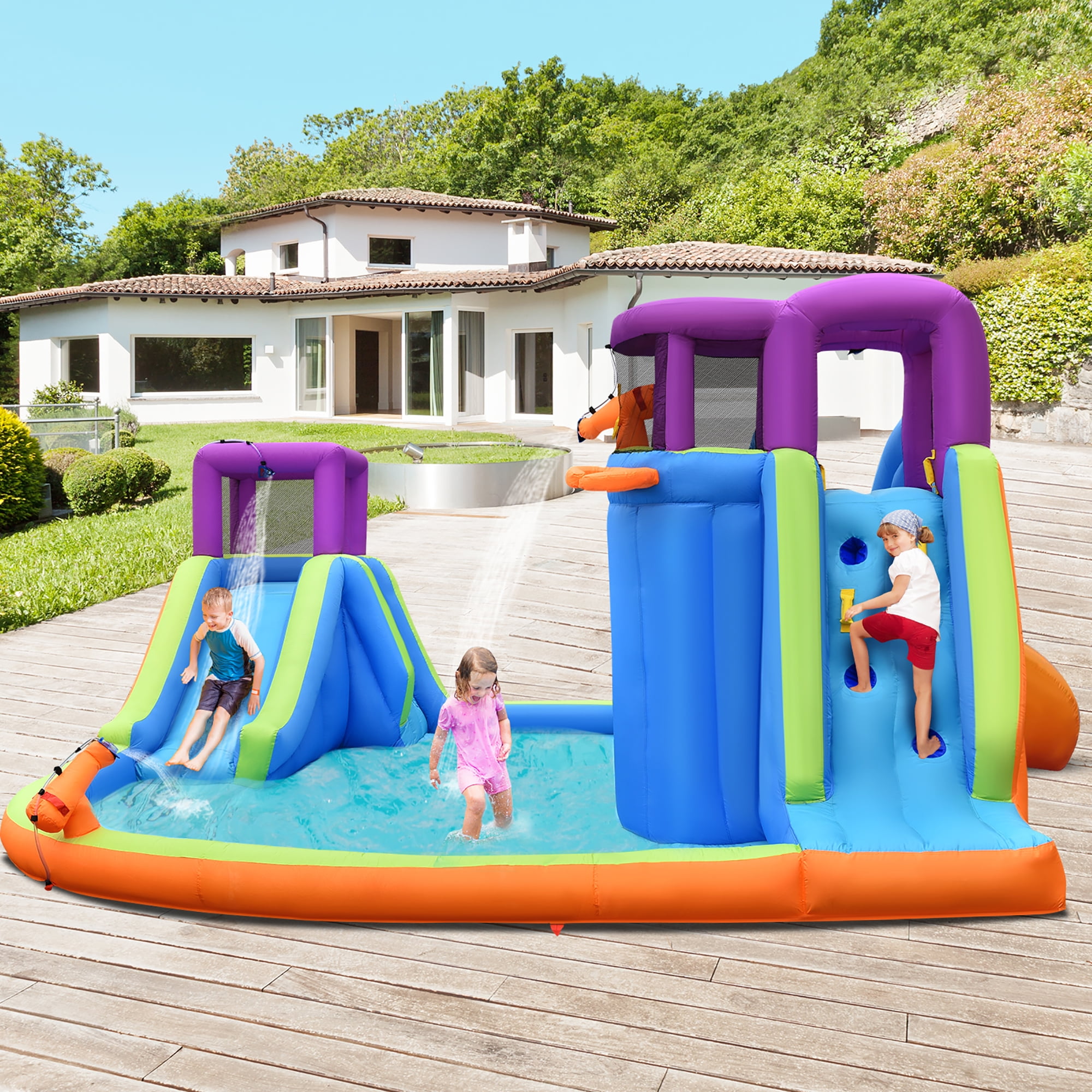 Costway 6 in 1 Inflatable Dual Slide Water Park Climbing Bouncer Without Blower