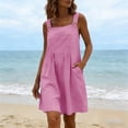 thumbnail image 5 of Women's Linen Romper Dress with Pockets Button Strap Loose Casual Sleeveless Short Bibs Jumper Dress (L, Pink), 5 of 7