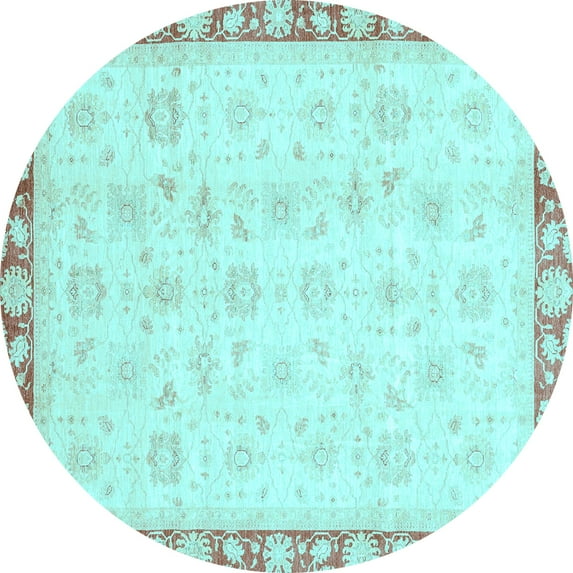 Ahgly Company Indoor Round Oriental Light Blue Traditional Area Rugs, 7' Round