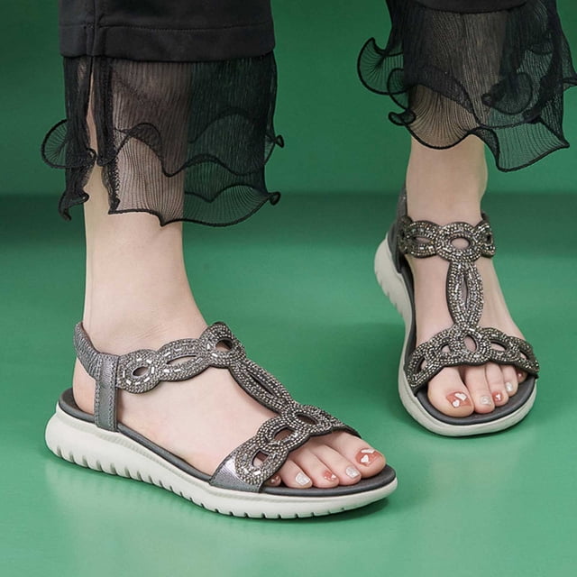 WILLBEST Sandalias De Plataforma Con Tiras Cruzadas Y Diamantes De Imitación Para Mujer, Sandalias Con Correa Elástica En El Tobillo, Zapatos Casuales De Playa Bohemios 1303