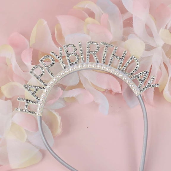 Simple Birthday Hat Headdress Letter Queen Birthday Decoration Pearl Rhinestone Crown Happy Birthday Headband Female Jewelry Birthday Hair Hoop B PEARL WHITE DIAMOND