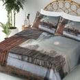 thumbnail image 3 of Ambesonne Country Fitted & Top Sheet Set with Shams, House Trees Winter Season, Brown and Beige, 3 of 5