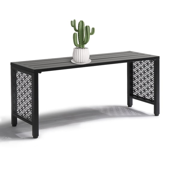 Zimtown 39.3in Weatherproof Outdoor Metal Backless Bench Slatted Seat Decorative for Patio Garden Lawn Porch Black