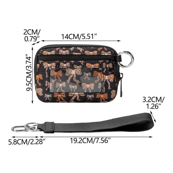 Wallet for Women, Mini Zip Card Case with Clear Id Window, Zipper Coin Purse, Lightweight Portable Keychain Wallet with Hand Strap(B)