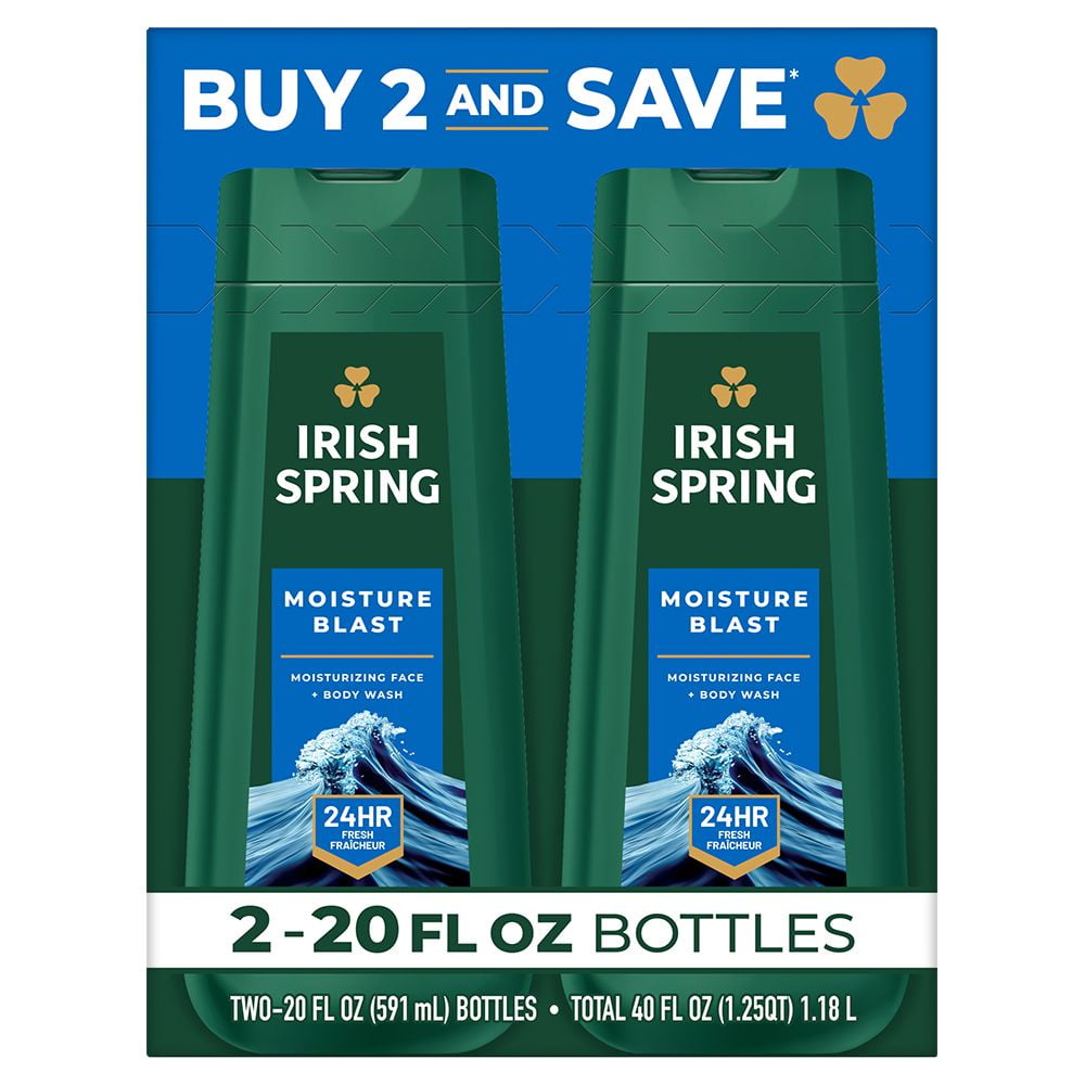 Irish Spring Body Wash for Men, Moisture Blast Body Wash, 20 Oz, 2 Pack