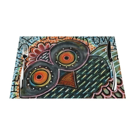 

YFYANG Washable Heat-Resistant Placemats 70% PVC/30% Polyester Funny Owl Abstract Art Kitchen Table Mat 12 x 18 4 Piece