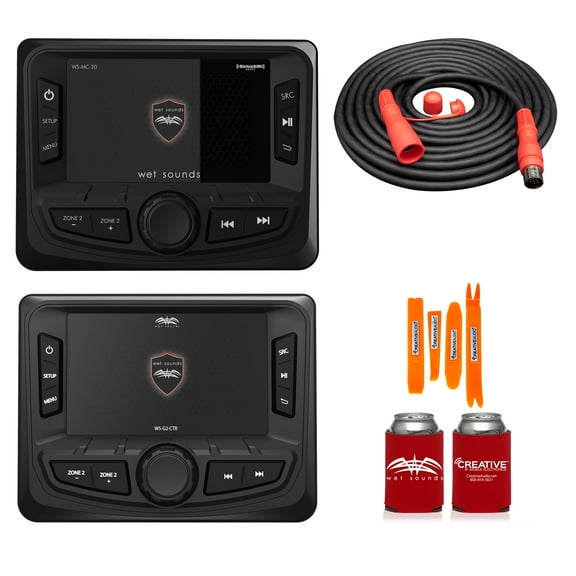 Wet Sounds WS-MC-20 2-Zone Media Center with WS-G2-CTR Wired Transom Remote w/ Full Color Display for WS-MC-20