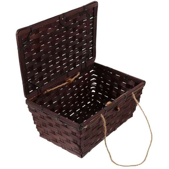 HOOWIFFY Dark Brown Woven Storage Basket with Lid for Home Organization and Storage Solutions