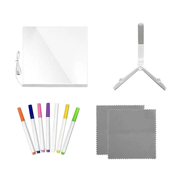 yuksok LED Note Board Creative Double Sided Erasable for Kids with Stand with Light 20cmx20cm