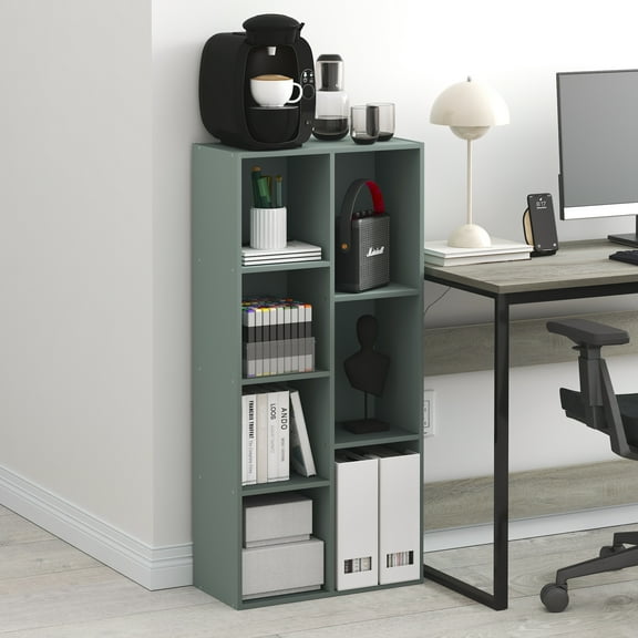 Furinno LUDER 7-Cube Bookshelf in Bookcase in Sage Green