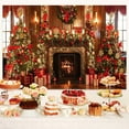 thumbnail image 2 of 4 x 4 ft Christmas Fireplace Backdrop Xmas Fireplace Tree Wall Gifts Party Decor Background Winter Merry Christmas Candy Backdrop Kids Holiday Party Decoration Photo Studio Props, 2 of 5