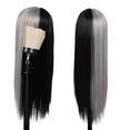 thumbnail image 3 of Peluca Kaneles, mitad gris, mitad negra, pelo largo y liso para mujer, 3 of 8
