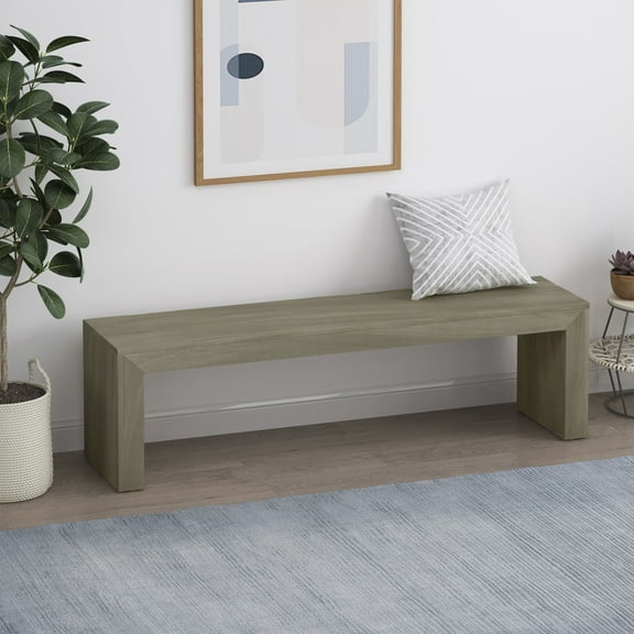 Christopher Knight Home 63" Farmhouse Dining Bench, Solid Acacia Wood Rustic Entryway Bench, Light Gray Oak