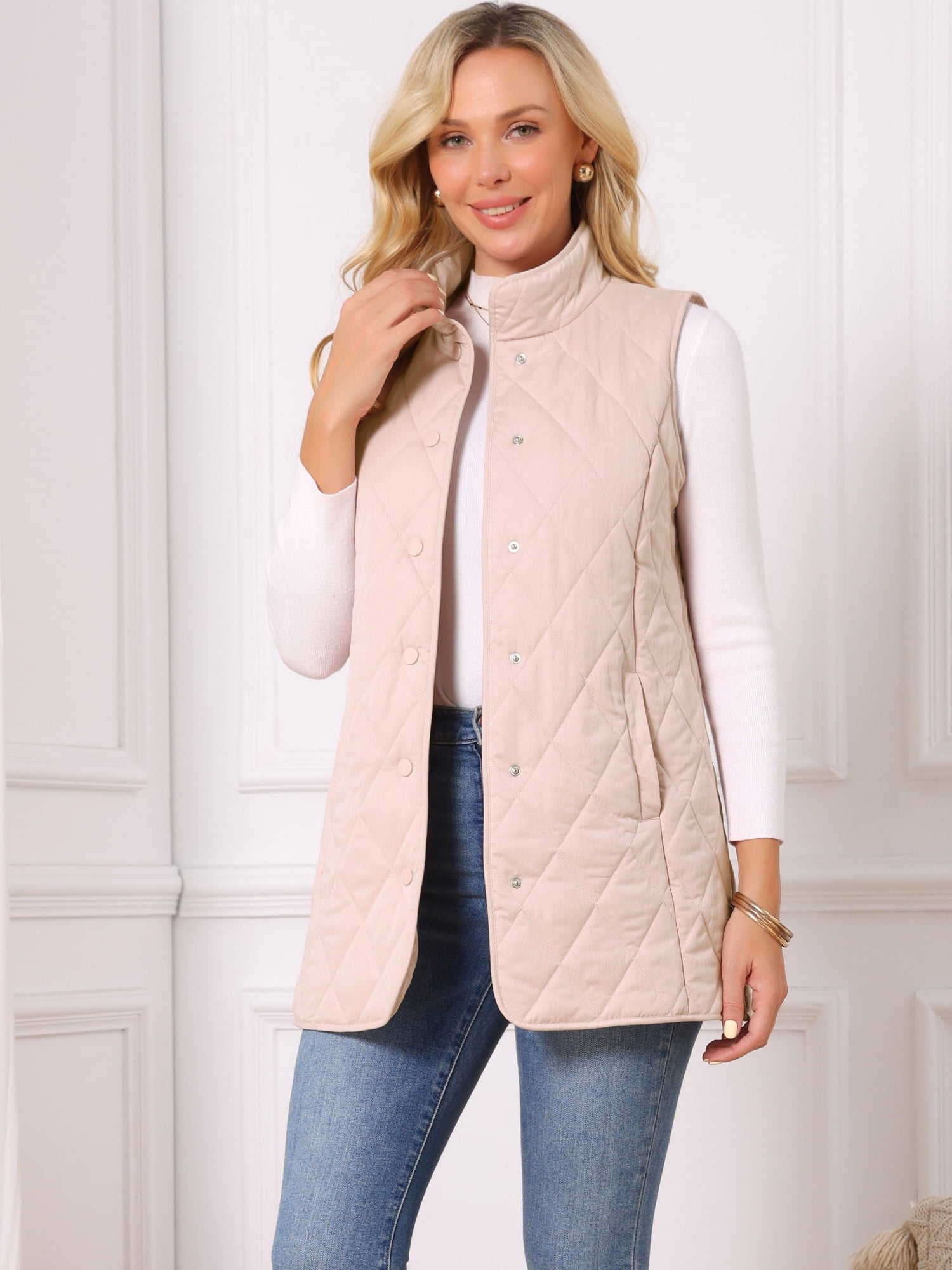 DARING DIVA Women's Stand Collar Sleeveless Puffy Jacket Lightweight Gilet M Pink
