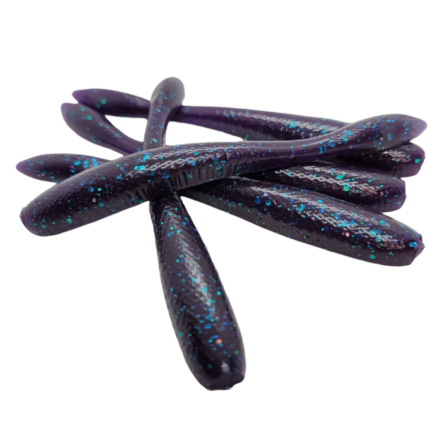 Creme Wiggle Worms 5” Black Blue Glitter Stick 5 Pack rubber worms