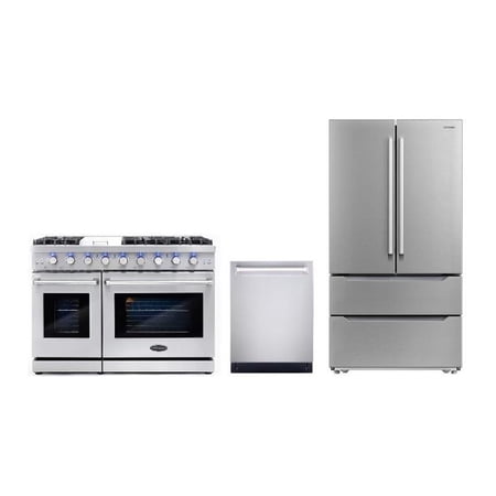 Cosmo 48" Double Oven Gas Range & Dishwasher & French Door Refrigerator Set