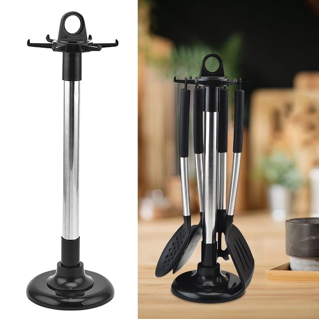 Oleegame 1PC Spoon And Lid Rest Non Punching Ground Rack Stainless Steel Tableware Storage Rack Kitchen Storage Rack Cooking Spatula Spoon Black