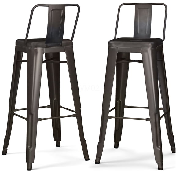 Industrial 30 Inch Metal Bar Stools Set of 2, Dark Gray Iron Counter Height Stools with Backrest and Footrest