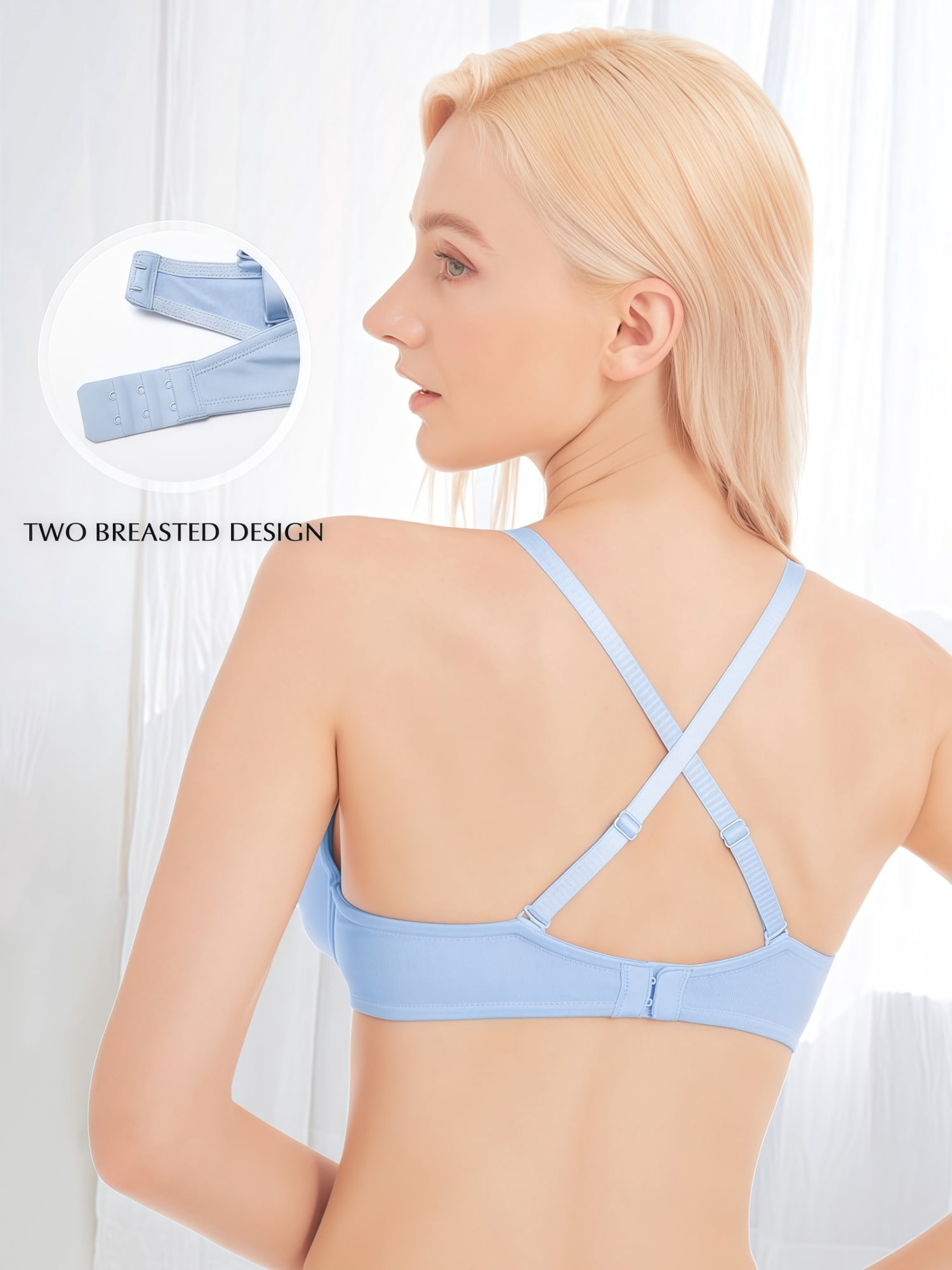 Deyllo Women's Plunge Super Padded Push Up Underwire T Shirt Bra, Blue 34DDD