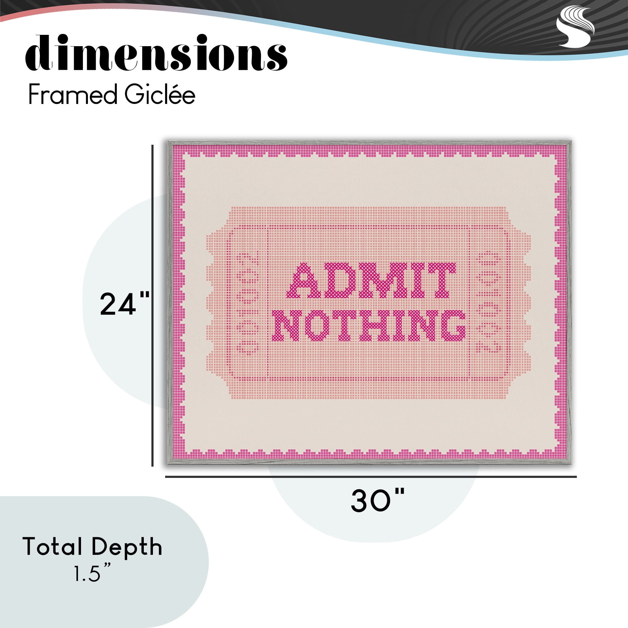 Stupell Industries Admit Nothing Retro Pink Ticket Gray Framed Giclee Art, design by Lil' Rue