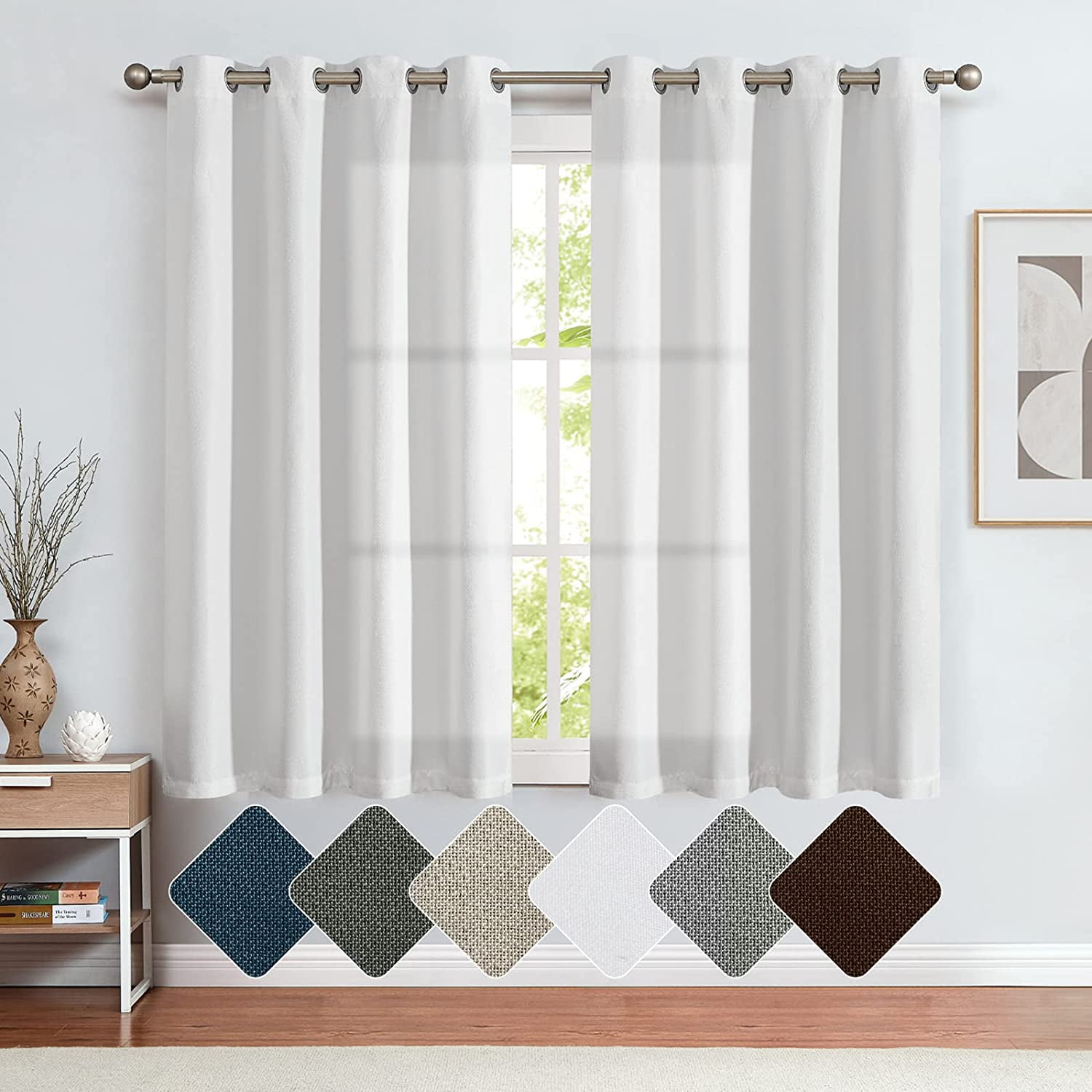 jinchan Thermal Insulated Faux Linen Room Darkening Curtains for Bedroom 63 