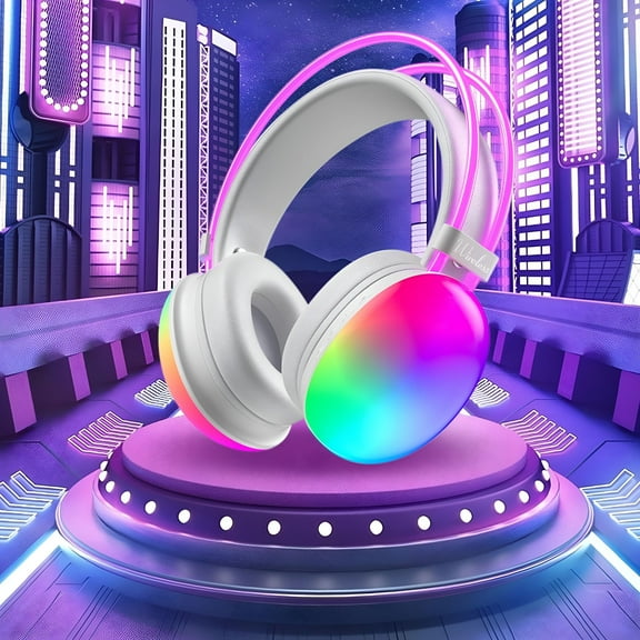 GJX Bluetooth Earbud Wireless Over Ear Headphones Portable Noise Cancelling Headphones RGB Rainbow Lighting Lightweight Gaming Headphones