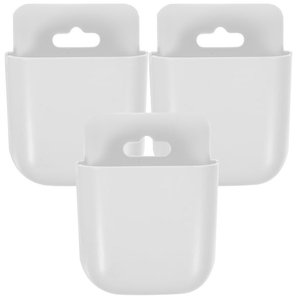 3pcs Caja de almacenamiento de control remoto montado en la pared Contenedor de almacenamiento colgante de estante de carga para teléfono celular multifuncional (blanco)