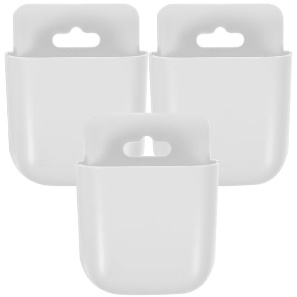 3pcs Caja de almacenamiento de control remoto montado en la pared Contenedor de almacenamiento colgante de estante de carga para teléfono celular multifuncional (blanco)