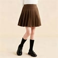 thumbnail image 2 of AHTJRT Girls Pleated Skirt Stretch High Elastic Waisted Wool A-Line Short Mini Basic Skirt School Uniform Cheerleader Skirts Skater Skirt Brown 9-10 Years, 2 of 6