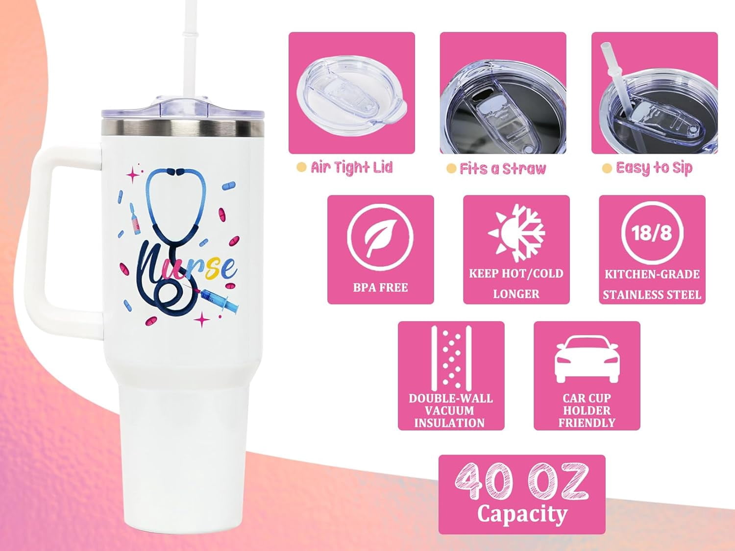 Nurse Gifts - Nurse Gifts for Women - Nurse Nutritional Facts Travel Coffee Mug Gift - 40oz Tumblers Nurse Gifts for Birthday, Christmas, Appreciation Week, Nursing School Graduation for Nurses