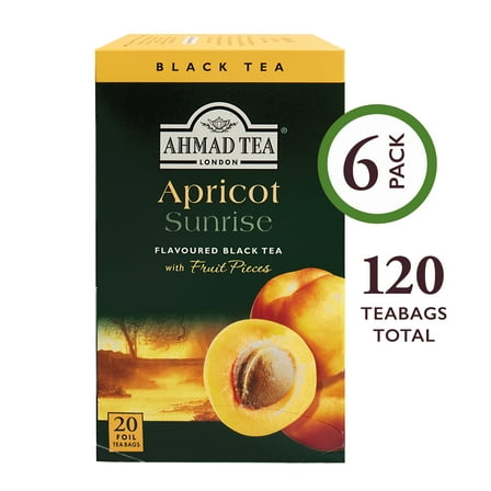 Ahmad Tea Apricot Sunrise Black Tea Bags, 120 Ct (6 Boxes of 20)