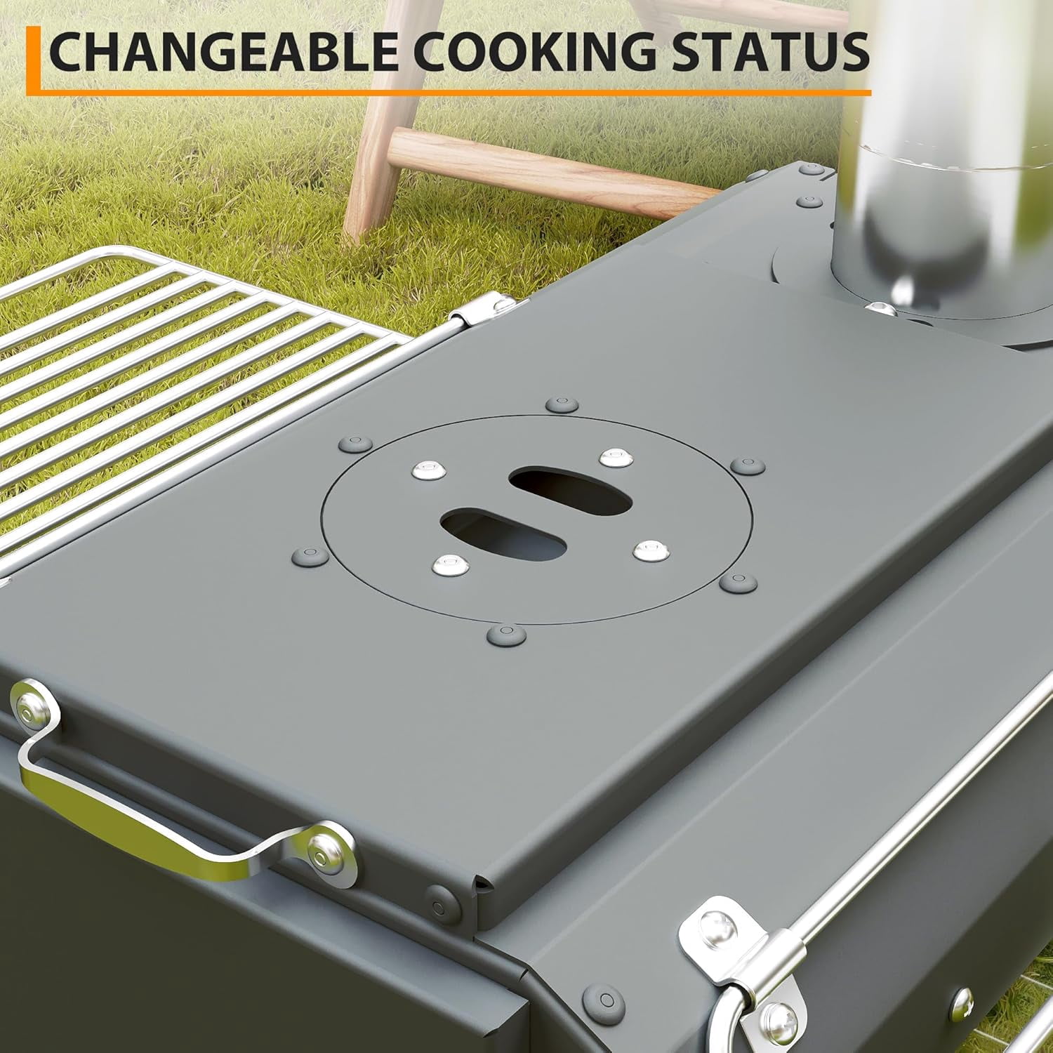 Riedhoff Wood Burning Camping Stove 17.91 x 11.62 x 13.11",  6 Chimney Pipes & Glass Window, Black