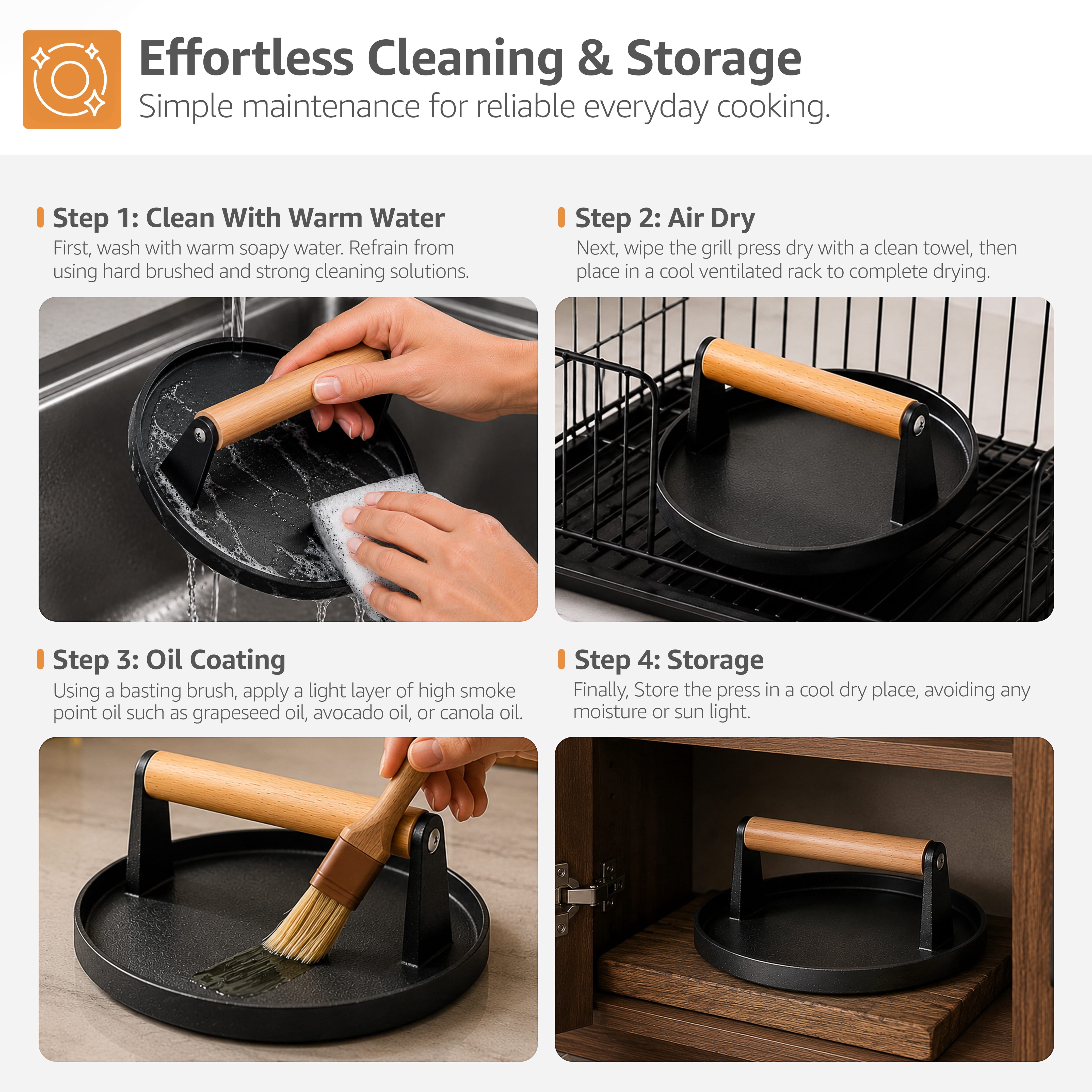 Sorbus Cast Iron Burger Press Set with Wood Handles, Round 7-Inch and Rectangle Press
