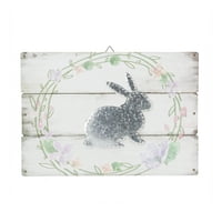 Metal Bunny on Distressed Wood Decorative Wall Art Sign, 20" x 14"