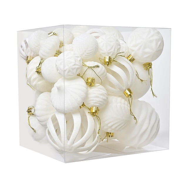 Bolas Navideñas de Flocado con Formas Especiales, 36 Adornos Pintados de Terciopelo Rojo | Decoraciones Navideñas de Tela Suave | Adornos para Árbol Multifuncionales, Guirnaldas y Centros de Mesa