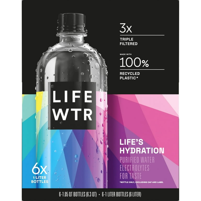 LIFEWTR High PH Electrolytes Pure Drinking Water, 1 Liter, 6 Pack