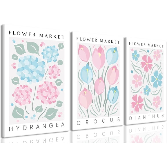 Hieng Navy Blue Wall Art Canvas Abstract Floral Painting Blue and Gray Posters Flower Decor Wildflower Pictures Botanical Prints for Living Room Bedroom Bathroom