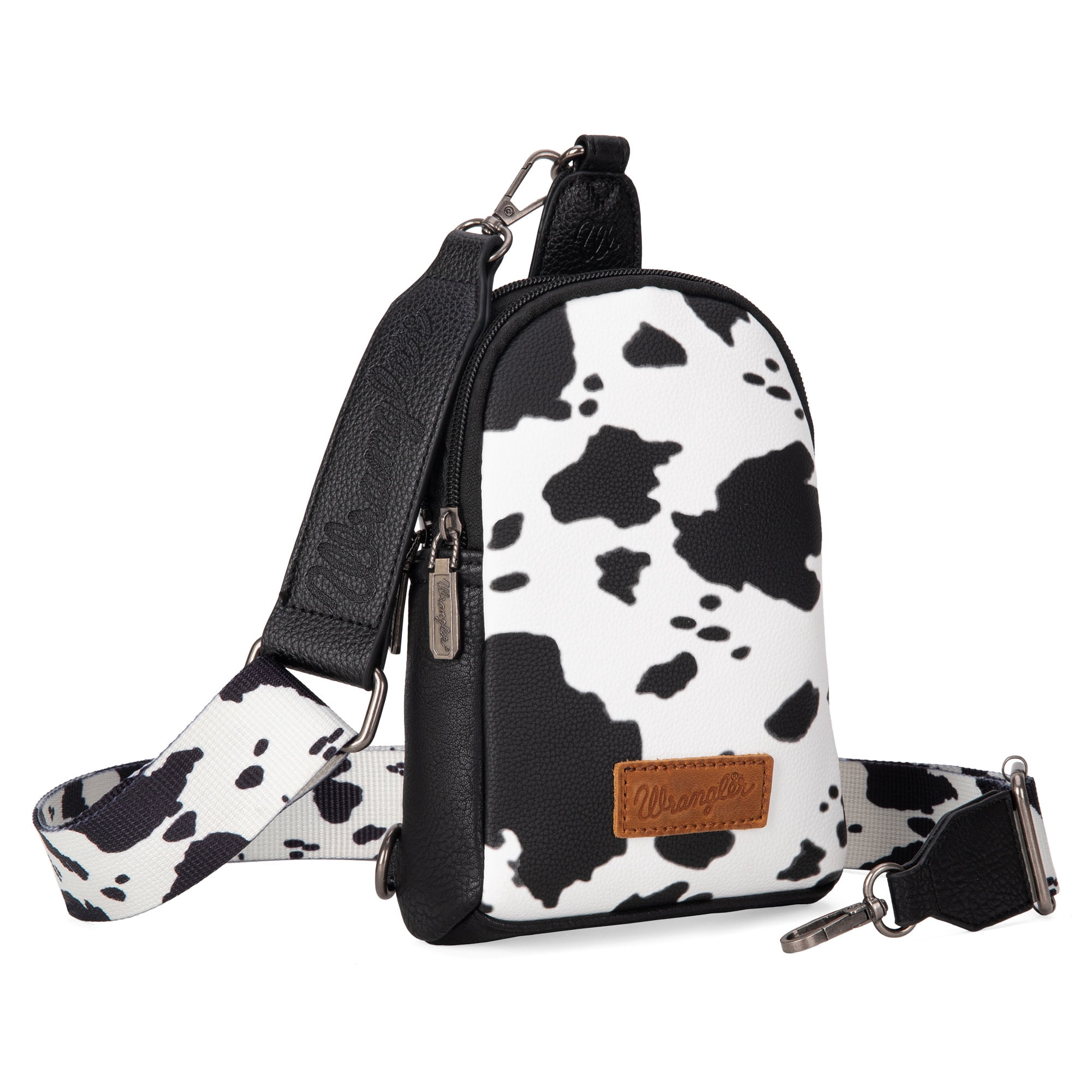 Wrangler Cow Print Crossbody Bags for Women Western Sling Bag with Adjustable Starp Cross Body Purse, Black