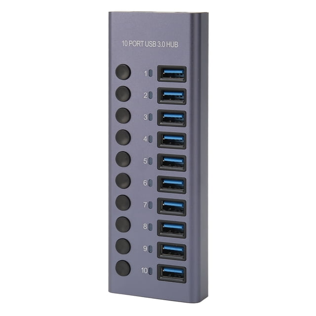 HUB USB 3.0 CON ALIMENTACIÓN, 10 PUERTOS Adaptador Multipuertos USB DE 60 W CARCASA DE ALEACINO DE ALUMINIO ESTACIÓN DE ACOPLAMENTO USB 3.0 Contraptors de Alimentación
