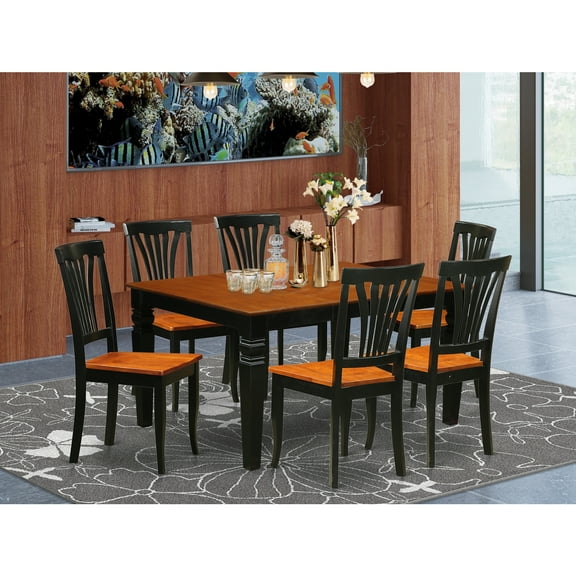 East West Furniture Weston 7-piece Dining Set with Wood Seat in Black/Cherry