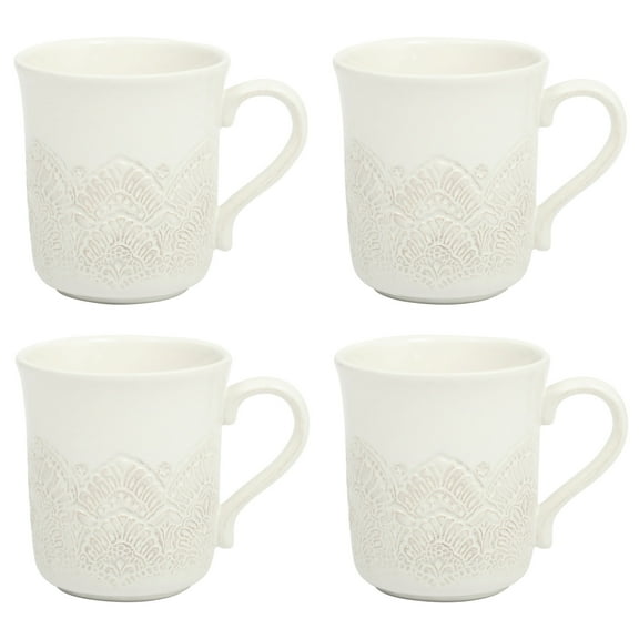 The Pioneer Woman Vintage Lace Ceramic Mug Set, Linen, 4-Pack