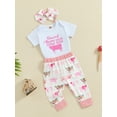 thumbnail image 3 of FEORJGP Infant Baby Boys Girls Summer Western Outfits 0 3M 6M 12M Toddler Short Sleeves Rompers Cow Print Jumpsuits and Elastic Pants Headband/Beaniesashion Cute 3 Piece Casual Set for Daily, 3 of 9