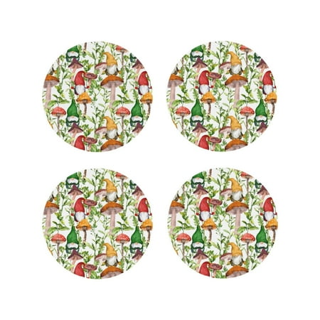 

Matuu Mushrooms Gnomes for Cup Coasters Set of 4 Leather Coasters Desk Coasters for Office Measures 4” x 4”-Round Shape