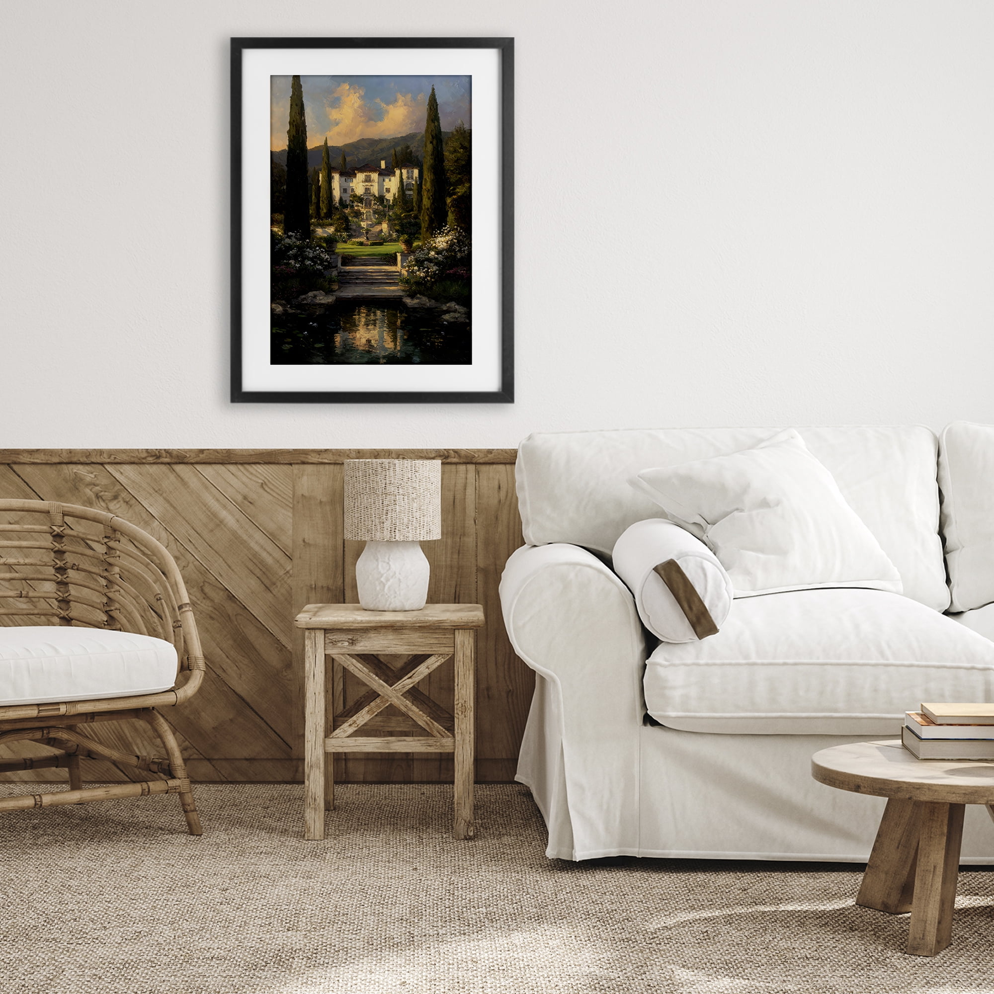 Stupell Industries Victorian Mansion at Sunset Black Framed Print Under Glass, design by Petal Prints Design