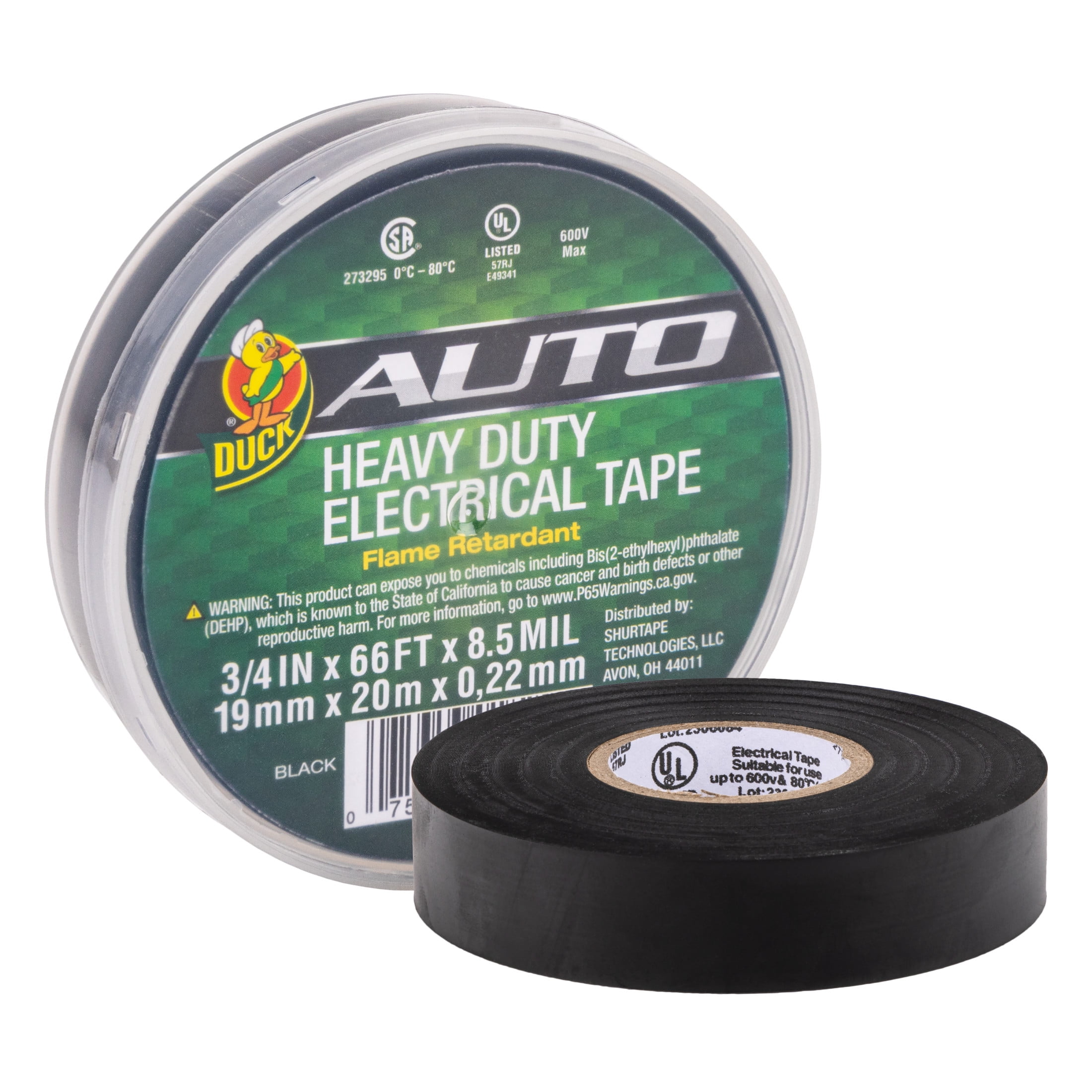(3 pack) Duck Brand Heavy Duty Black Auto Electrical Tape, .75 in. x 66 ft. x 8.5 mil