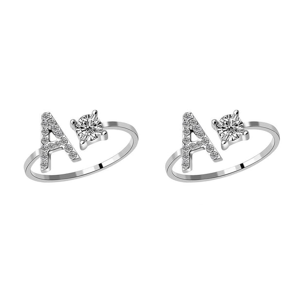 Sonducket Anillo abierto con letra mayúscula, anillos de compromiso con estilo portátiles, joyería decorativa para interiores y exteriores, Carta a 2Conjunto