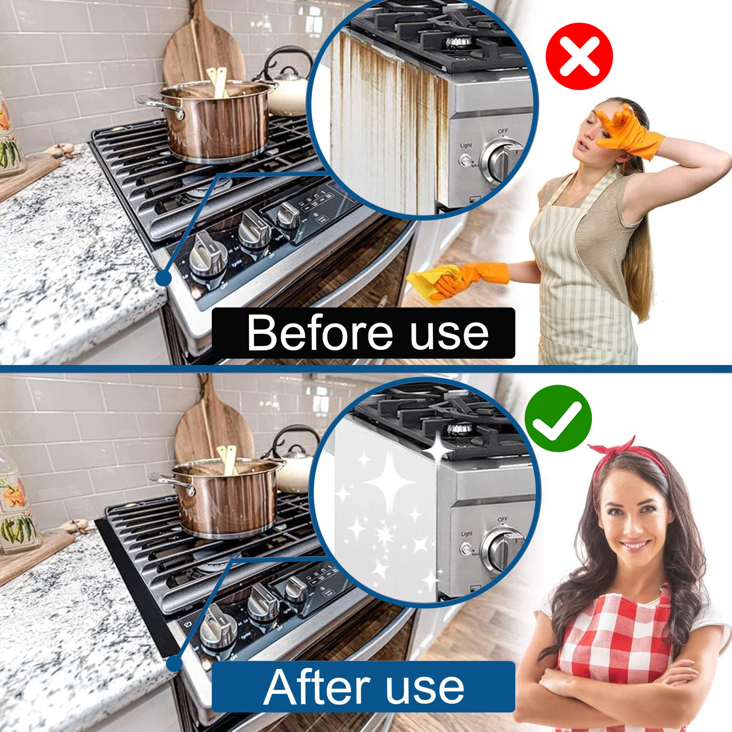 UHIAGREE Stove Counter Gap Cover,2 pack 25 inch Kitchen Silicone Oven Guards for Sides(Black)