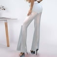 thumbnail image 5 of Fiaer Women's Yoga Flared Pants Mesh See Through Stretch Bell Bottoms Trousers Elastic High Waisted Solid Color Slacks White XL, 5 of 5
